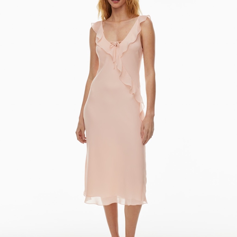 Aritzia Pink Ruffle Midi Dress